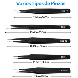 Pinzas de Precision, Juego de 10 Pinzas Precisión Tweezer, Antiácidas Tweezers de Acero Inoxidable, Juego de Pinzas de Precisión Para Trabajos de Laboratorio, Electrónica, Manualidades, Soldadura