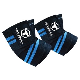 Elbow Wraps for Weightlifting (1 Pair) - 50" Elastic Elbow Braces for Weight Lifting - Elbow Support for Bench Press, Powerlifting, Fitness, & Gym Workout - Gym Elbow Straps Weightlifting (Black/Blue)