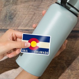 Die Cut Sticker Vail, Colorado, Colorado State Flag, Vinyl Sticker, (Waterproof Decal for Cars, Water Bottles, Laptops, Coolers), Large