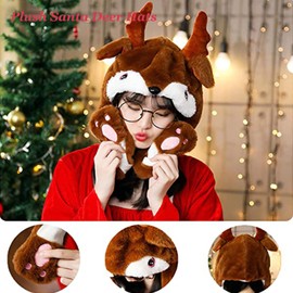 Ear Moving Jumping Animal Hat, Funny Elk Plush Hat Cap for Women Girls Holiday Cosplay Party Dress Up(28 Styles)