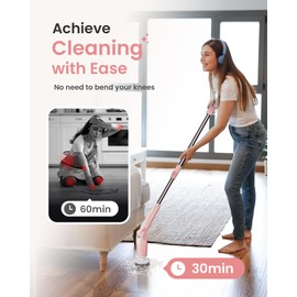 Electric Spin Scrubber, Shower Scrubber with Long Handle & 8 Replaceable Heads, Dual Speed Powerful Scrub Brush with Remote Control, Electric Bathroom Scrubber for Cleaning Tub Tile Grout, Blue