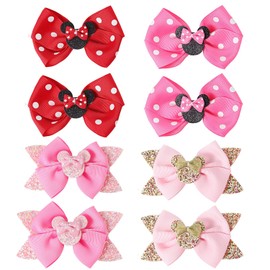 Mouse Ears Hair Bows Clips for Girl, 8pcs Hair Bows Accessory Mouse Ear Cute Mice Hair Clip for Girls Hair Accessories for Princess Decoration Cosplay Birthday Gift Glitter Christmas Party 4.3inch