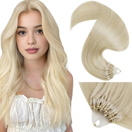 LaaVoo Microlink Hair Extensions Human Hair Blonde Micro Beads Hair Extensions Real Human Hair Bleach Blonde Micro Ring Hair Extensions Human Hair Cold Fusion 50g 50s 16 Inch