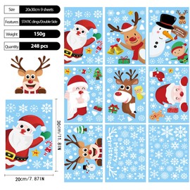 H HOME-MART 9 Sheets Christmas Decorations Window Clings,Reusable 248 pcs Christmas Window Stickers Double-Sided with Snowflakes Tree Reindeer Decals for Christmas Holiday New Year Home Decorations