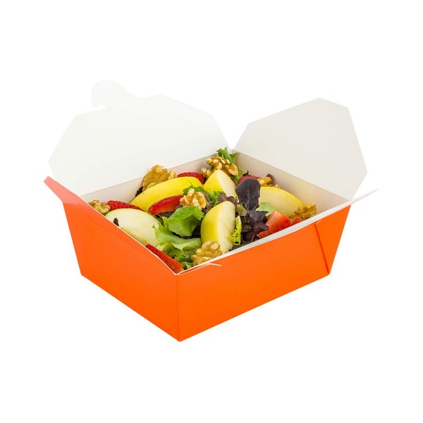 Restaurantware Bio Tek 45 Ounce Take Out Boxes 200 To Go Lunch Boxes - Tab-Lock Closure Heat-Tolerant Orange Paper Disposable Lunch Boxes Greaseproof For Hot And Cold Foods