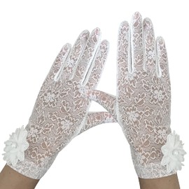 monochef Ladies Lace Floral Gloves Elegant Short Lace Gloves Courtesy Summer Gloves for Wedding Parties Bridal Gloves Opera Evening (Black)