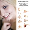 9pcs Nose Studs Set Golden Stainless Steel L Shape Shiny