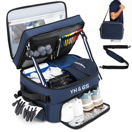 Golf Trunk Organizer, 3 Layer Golf Accessories for Men, 2 Pair Shoes Separate Ventilated Compartment Golf Organizer for Car, Balls, Clothes, Gloves, Accessories Golf Gifts (Add shoulder straps)