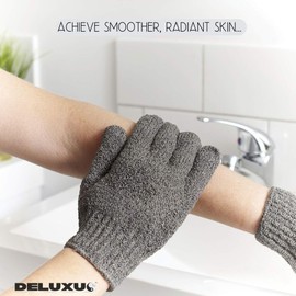 Exfoliating Gloves - Natural Bamboo Shower Gloves - Bath and Body Exfoliator Mitts - Scrubs Away Ingrown Hair and Dead Skin - Eco Microfibre Bath Glove (Yellow)