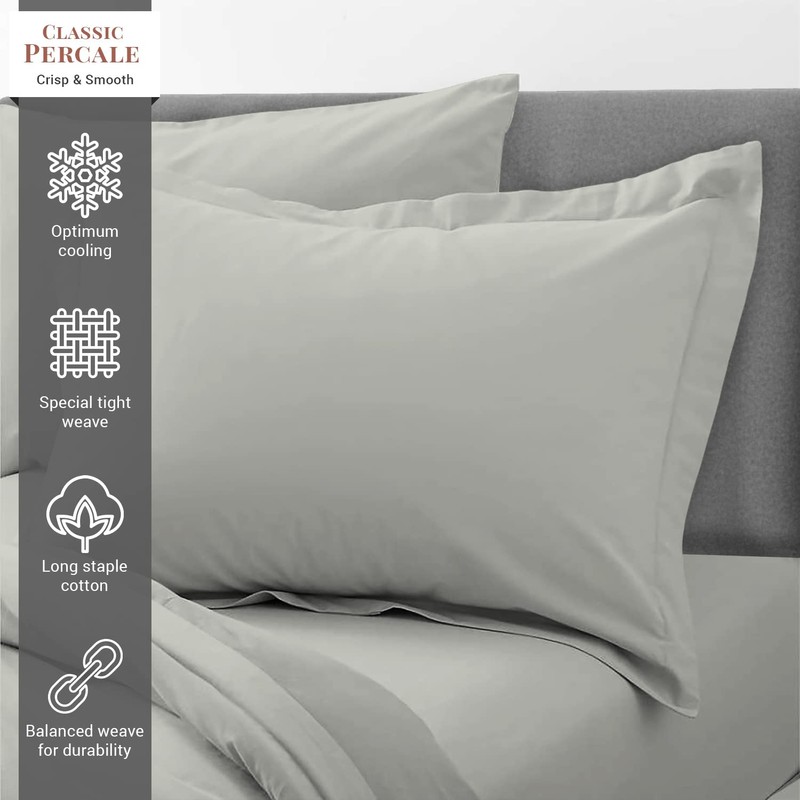 Pizuna Cotton Percale Oxford King Size Pillowcases 2 Pack Silver