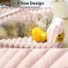FUNNY FUZZY Dog Bed for Small Dogs, Fluffy Cat Couch for Indoor Cats, Calming Couch for Pets with Removable Washable Cover Non-Slip Bottom, Pet Couch Bed for Puppy and Kitten, Pink