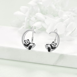 WINNICACA Panda Sterling Silver Leverback Earrings for Women - Cute Animal Gifts for Sisters Birthday
