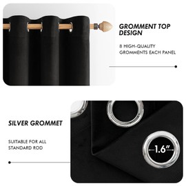 ANRODUO Black Velvet Curtains 84 Inches Long Blackout Thermal Insulated Soundproof Curtain Privacy Room Darkening Curtains Grommet Window Drapes for Bedroom Living Room Set of 2