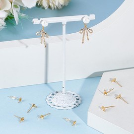 UNICRAFTALE About 200pcs Real 18K Gold Plated Pearl Cup Earring Post 304 Stainless Steel Stud Earring Findings with Loop for Half Drilled Beads with 200pcs Plastic Ear Nuts for Jewelry Making