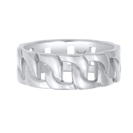 Kuzzoi Solid men's ring (8 mm) in curb design, polished, band ring for men made of 925 sterling silver, ring in chunky chain look, ring size 54-66, 0611842020, Sterling Silver