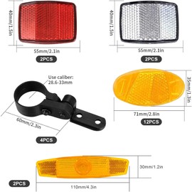 AMSNINK Pack of 14 Reflectors for Bicycle, Bicycle Reflectors, Bicycle Reflectors, Spokes, Cat Eyes, Bicycle Reflectors Set, Front Rear for Road Bike, MTB, E-Bike