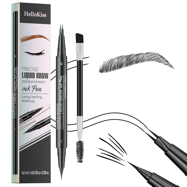 Eyebrow Pencil Black, Brow Pen with 2 Fork Tip and