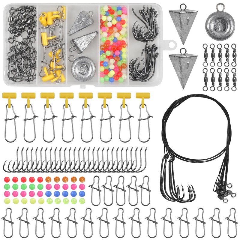 Saltwater Surf Fishing Tackle Kit,112pcs Surf Fishing Fish Finder Rigs