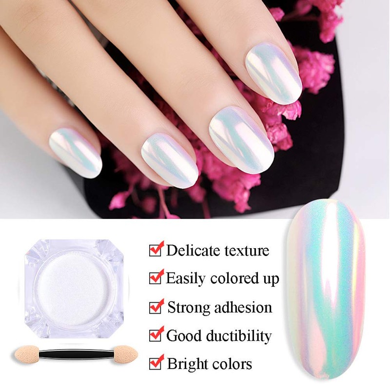 Holographic Nail Powder Laser Opal, Iridescent Unicorn Chrome Nail Powder