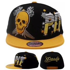 Premium Pittsburgh New Leader Splash Pirates Jolly Roger Black Gold Era Snapback Hat Cap
