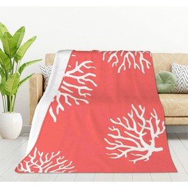 HGOD DESIGNS Beach Coral Blanket Pretty Ocean Coral Pink Branch Reef Nature Red White Throw Blanket Decor Cozy Warm for Home Bedroom Sofa Office 130x150cm