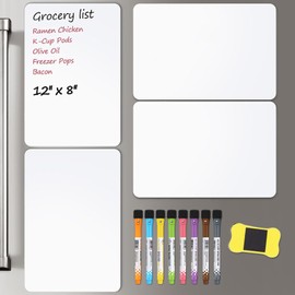 Pizarrón Blanco para Refrigerador, 4PCS A4 Magnético de Pizarra Iman Flexible de Nevera con 8 Plumones y Borrador para notas y recordatorios Diario, Tablero Drywipe en blanco (30x21cm/ 12’’X8’’)