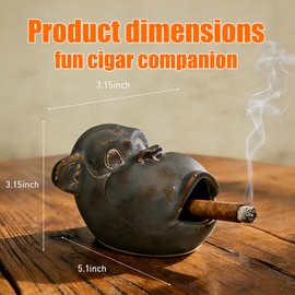 Monkey cigar ashtray, large-capacity vintage ceramic cigar accessory, home décor figurine with smoke emerging from its nostrils, men’s cigar accessories, the gift for male cigar smokers