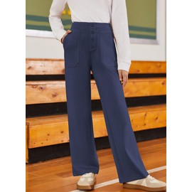 blibean Girls Uniform Straight Pants Tween Kids School Formal Dress Dressy Leggings Fall Chino Stretchy Legging Size 10-11 Year Old Navy Blue