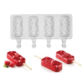 ecomlab Molde de silicona para mini paletas flexible en forma de bandeja de helado, 4 cavidades, molde reutilizable para cakesicles y popsicles caseros, de fácil desmoldeo, silicona de grado alimenticio