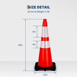 Traffic Cones 28", ExploreHorizon 6 PCS Safety Cones, PVC Orange Safety Road Parking Cones with 2 Reflective Collars,Hazard Construction Cones for Home Traffic Parking