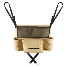 OtpOutopa Car Handbag Holder Between Seats Car Organizer, Leather Large Capacity Car Purse Holder for Front Seat, Seat Back Net Bag Double-sided Tissue Storage Handbag Holder Car Accessories (Beige)
