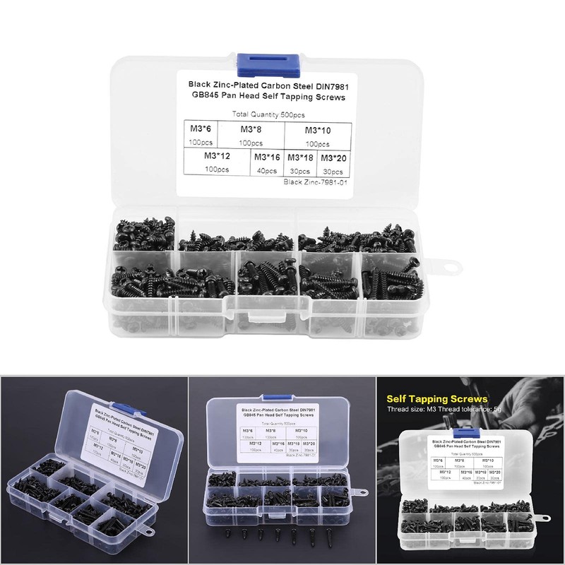 500PCS M3 Screws Assortment Kit,DIN Multi-Purpose Stainless Steel 304/ Carbon