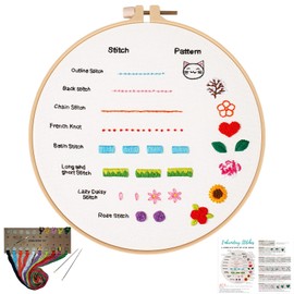 Louise Maelys Beginners Embroidery Kit, 8 Basic Stitches Practice kit for Adults,Cross Stitch Starter Kits with Embroidery Cloth Hoop Needles Instruction and Threads