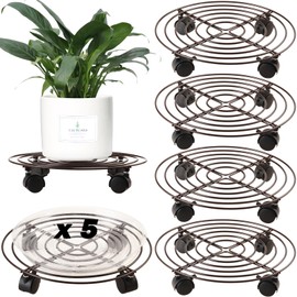 5 Packs Metal Plant Caddy 11.8" Plant Dolly with Wheels Heavy-duty Wrought Iron Rolling Plant Stand with Casters Indoor and Outdoor Plant Pot Movers Planter Rollers Coaster, Brown