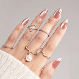 CloudTrip 30 Uñas Postizas Almendradas a Presión - Uñas de Gel Almendradas Suaves, Naturales y de Ajuste Extremo, 15 Tamaños, Kit de Uñas Postizas Reu