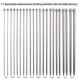 Mdoker Aluminum Knitting Needle Set with Case 22pcs Straight Single Pointed Kniting Needles 13.5inch Length Sweater Needles for DIY Knitting Projects(2mm-8mm) Knitting Set with Accessories