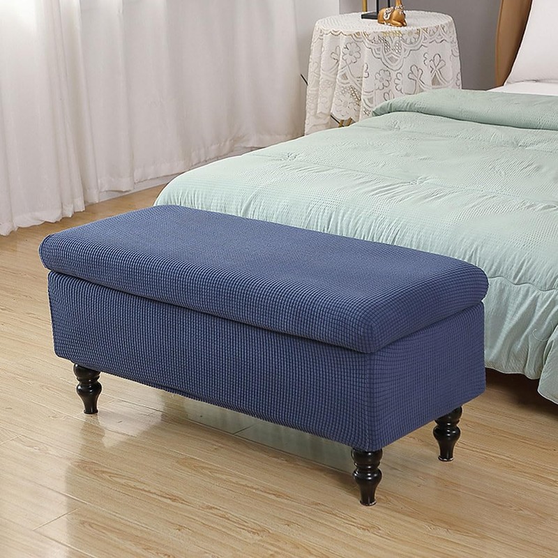 Lussenwert Ottoman Cover Rectangle, Stretch Jacquard Storage Bench Cover Removable