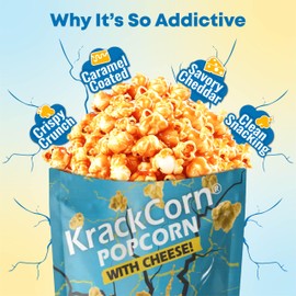 KrackCorn Cheddar Cheese Popcorn - Gluten-Free, Non-GMO Cheddar and Caramel Popcorn, Sweet and Salty Corn Gourmet Snack - Delicious Treat for Family Parties, Movie Nights - 3.25 Ounce (Pack of 6)