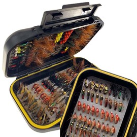 OutdoorFishing Fly Fishing Flies Kit Fly Assortment Trout Bass Fishing with Fly Box, 33/48/72/100/114/148pcs with Dry/Wet Flies, Nymphs, Streamers, Popper (148Pcs/Box)