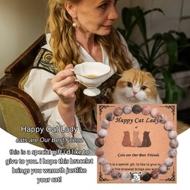 Cat Lady Christmas Birthday Gifts for Women Cat Lover Gifts Bracelet Cat Mom Gift Cat Themed Anniversary Xmas Gifts for Hers Cat Mama Beaded Crystal Bracelet for Cat Owners Cat People Person Bracelet Gift