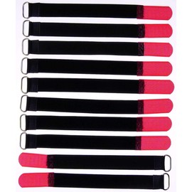 10 x 20 cm x 20 mm Resealable Velcro Cable Ties Red with Metal Eyelet - Cable Velcro Tape 200 mm Reusable