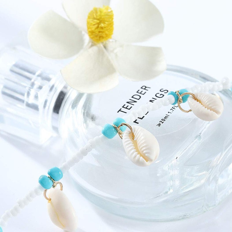 Chicque Bohemian Shell Pendant Anklet Turquoise Bead Foot Accessories Beach