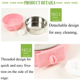 kathson Crate Dog Bowl, Removable Stainless Steel Hanging Pet Cage Bowl Food & Water Feeder Coop Cup for Cat, Puppy, Birds, Rats, Guinea Pigs 6pcs(2×Blue,2×Green,2×Pink)