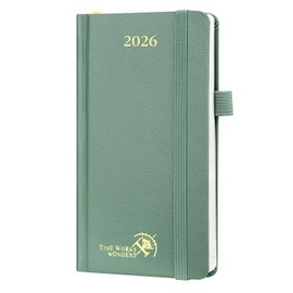 POPRUN 2026 Pocket Planner Week to View 3.5" x 6.5" Hardcover - Small Daily Weekly Monthly Calendar with Elastic Closure, Pen Holder, Ivory Paper - Midnight Green