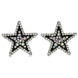 Sparkling Royal White Star Stud Post Earrings Clear Rhinestones Fashion Jewelry (Clear)