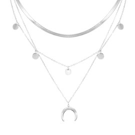 MILAKOO Women's Layered Necklace Herringbone Cuban Chain Necklace Snake Chain Stackable Chains Choker for Women Gold/Silver, Stainless Steel, No Gemstone