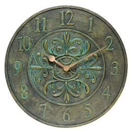 Infinity Instruments Blanc Fleur Aged Bronze 15 inch Decorative Outdoor Clock for Garage, Patio, Backyard, Outdoor Wall, Fence Vintage Antique Aged Bronze