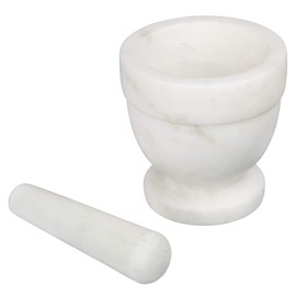 Creative Home Natural Marble Mortar and Pestle Set Spice Grinder Guacamole Molcajete Bowl, Kitchen Spices, Herbs, Pesto Grinder, 4" Diam. x 4" H, Off-White (color may vary)