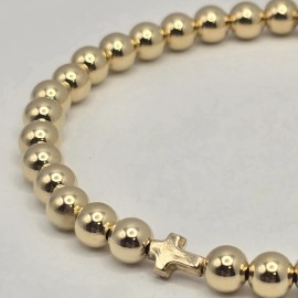 6.25" 14KT Gold-Filled 5mm Bead & Single Cross Stretch Bracelet NEW