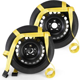 Tow Dolly Basket Straps, Car Dolly Wheel Straps with Flat Hook Fits 15"-19" Tires Wheels Auto Vehicle 10,000 Lbs Breaking Strength (Yellow)